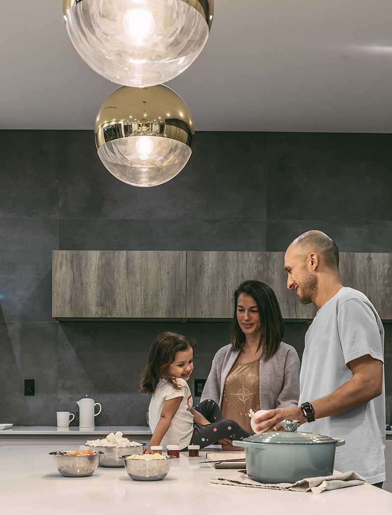 Family cooking in new renovated Kitchen